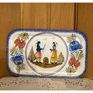 Vintage Henriot Quimper Folk Art Metal Tray Massily France Small Serving…